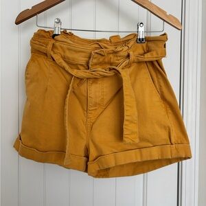 Express High-Waist Paperbag Shorts in Mustard